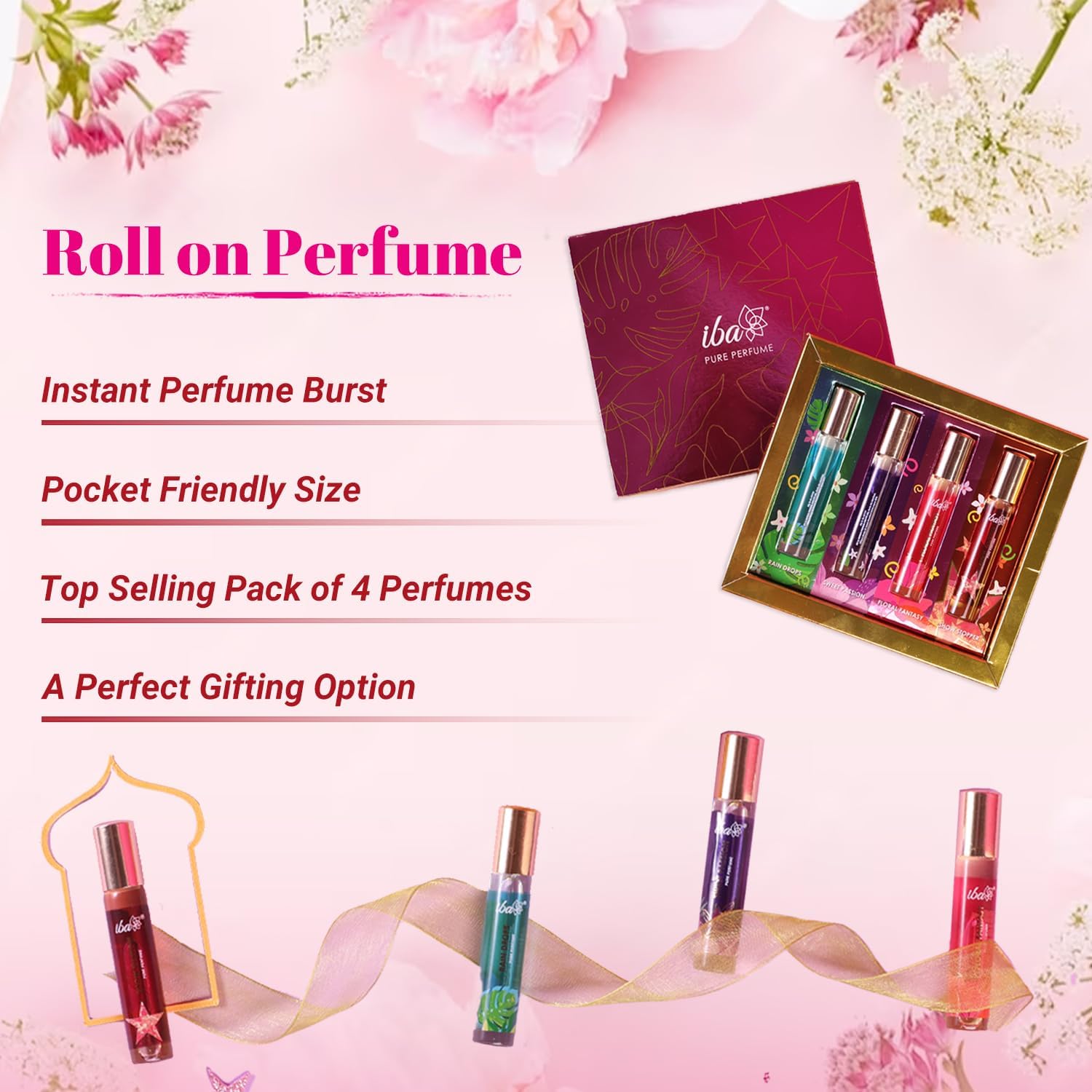 Set de regalo de perfume para mujer (4 x 10 ml), aroma de lujo, aguamarina, afrutado, floral, amaderado, almizclado y picante, de larga duración, sin alcohol