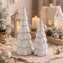 Youyole Set of 2 Rustic Xmas Tree Table Decor Farmhouse Terracotta Figurine