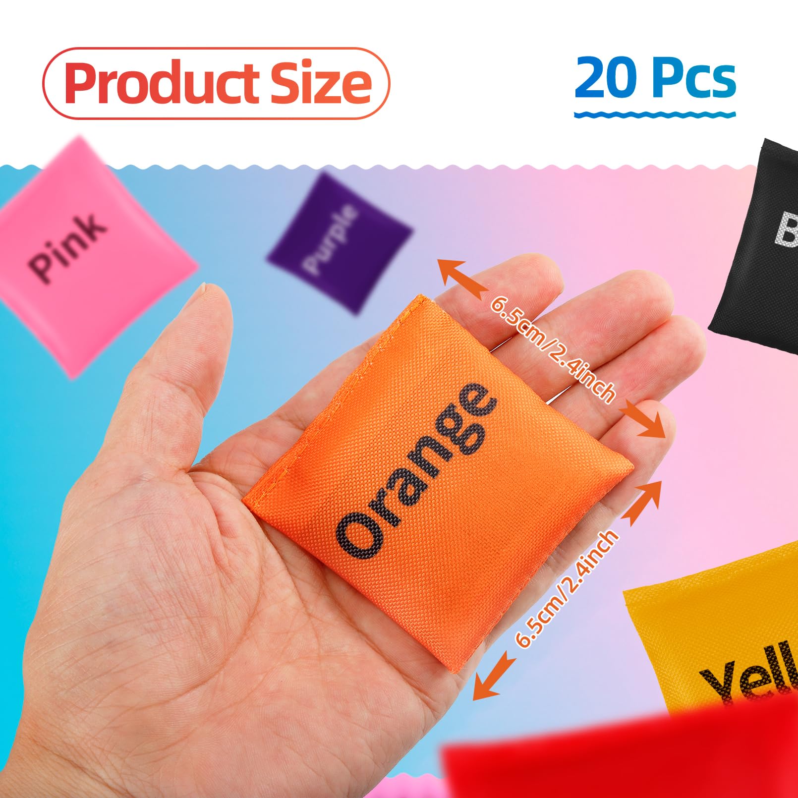 Sacs de cornhole 6x6 cm Nylon Lot de 20 pour enfants extérieur intérieur 10 couleurs