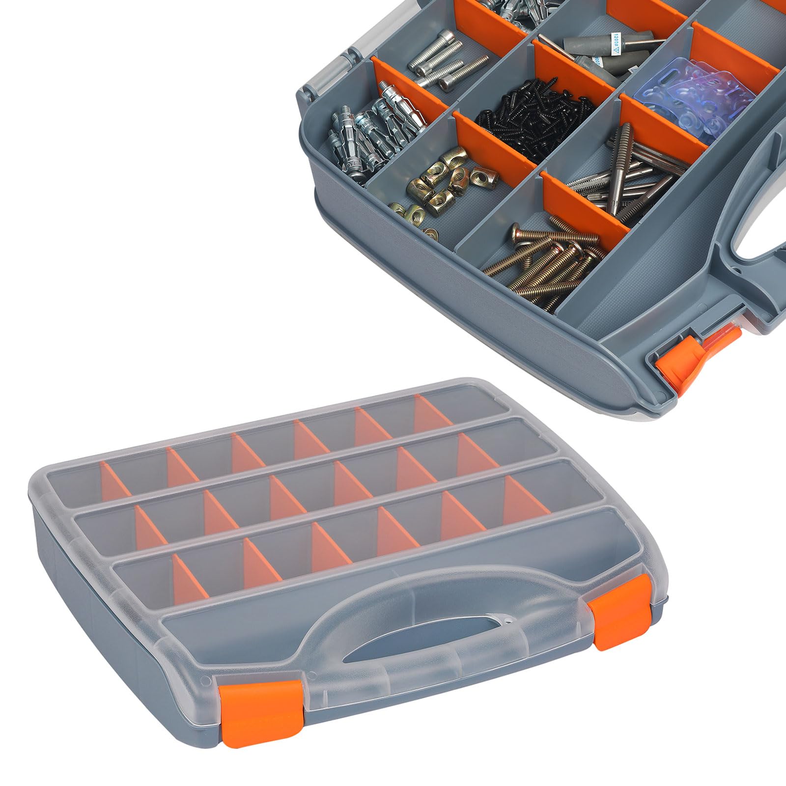 sourcing map Organizador de Herramientas de Un Solo Lado 15"X12.2"X2.8" Caja de Almacenamiento de Hardware de 21 Compartimentos con Separadores de Plástico Extraíbles, Clavos y Pernos