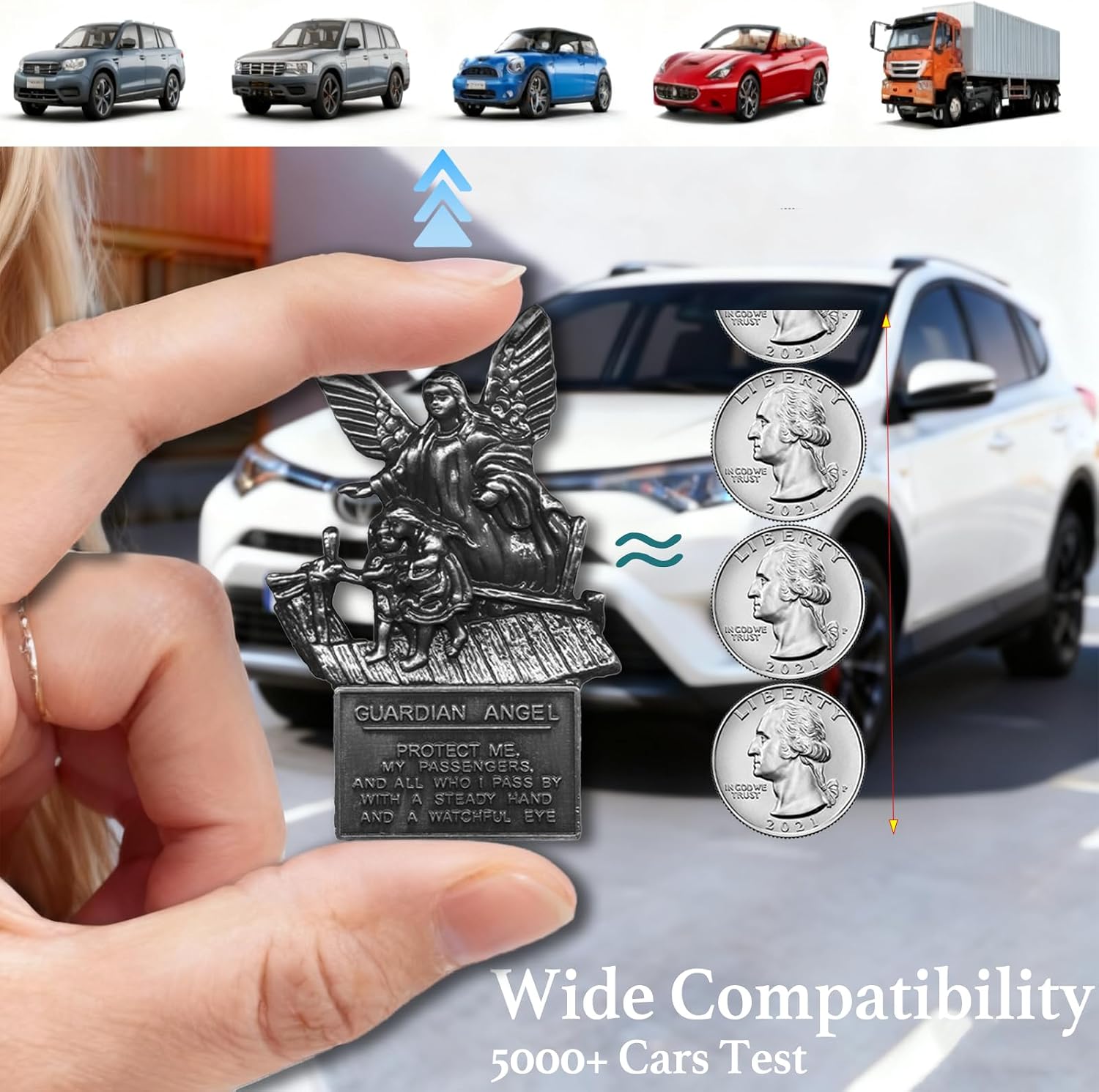 Metal Guardian Angel Car Visor Clip - with Protect Me Engraving Safe Driving Protection for Journeys, Gift for New Drivers/Family/Friends image 5