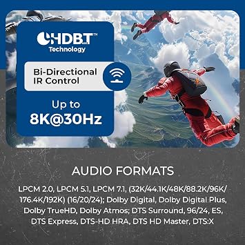 OREI 8K@30Hz HDMI Extender Balun HDBaseT 300ft - VRR, HDR, CEC, IR, RS-232