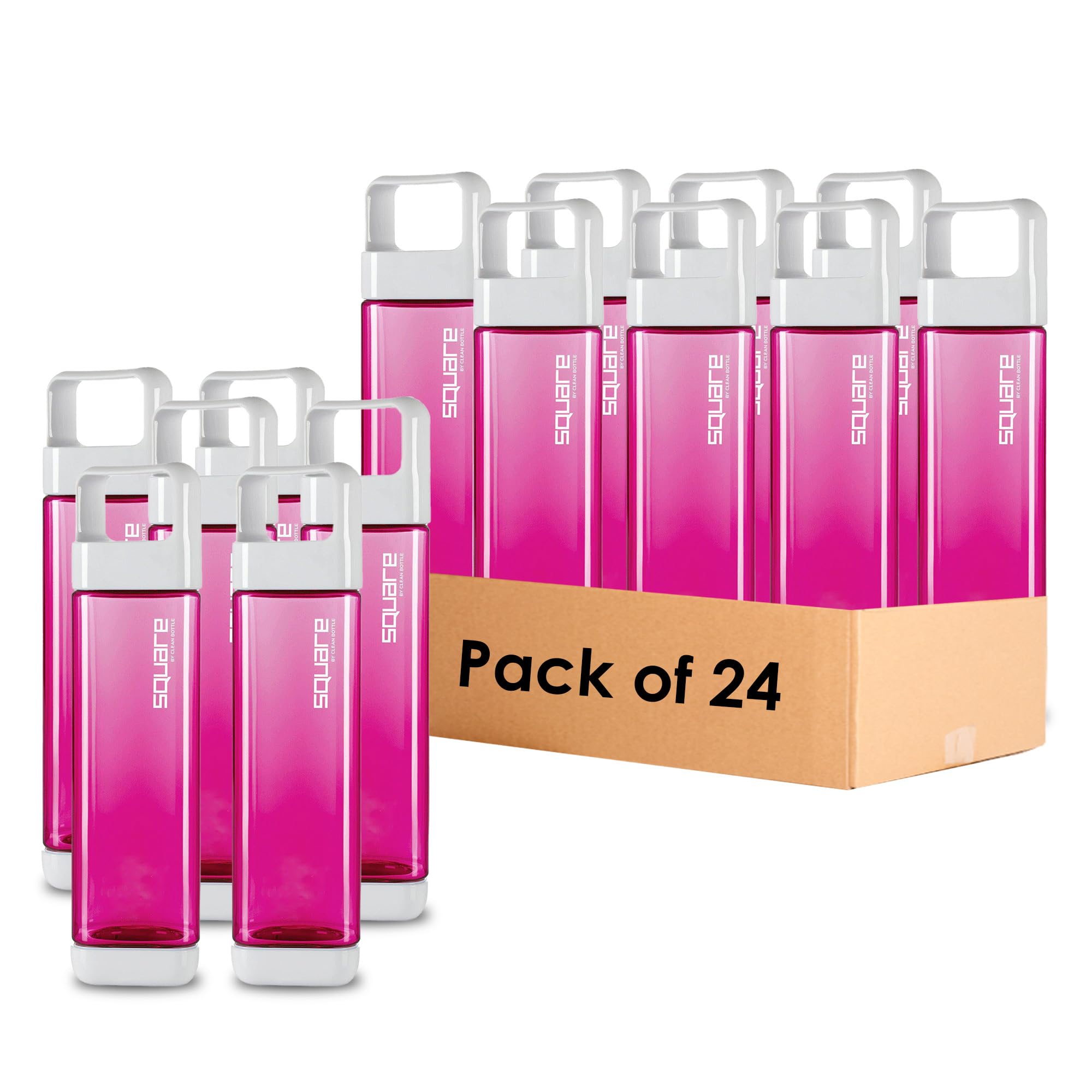 Clean Bottle Tritan Square BPA-Free Water Bottle Opens from Both Ends 25 Ounce Dishwasher Safe Raspberry Classic 24