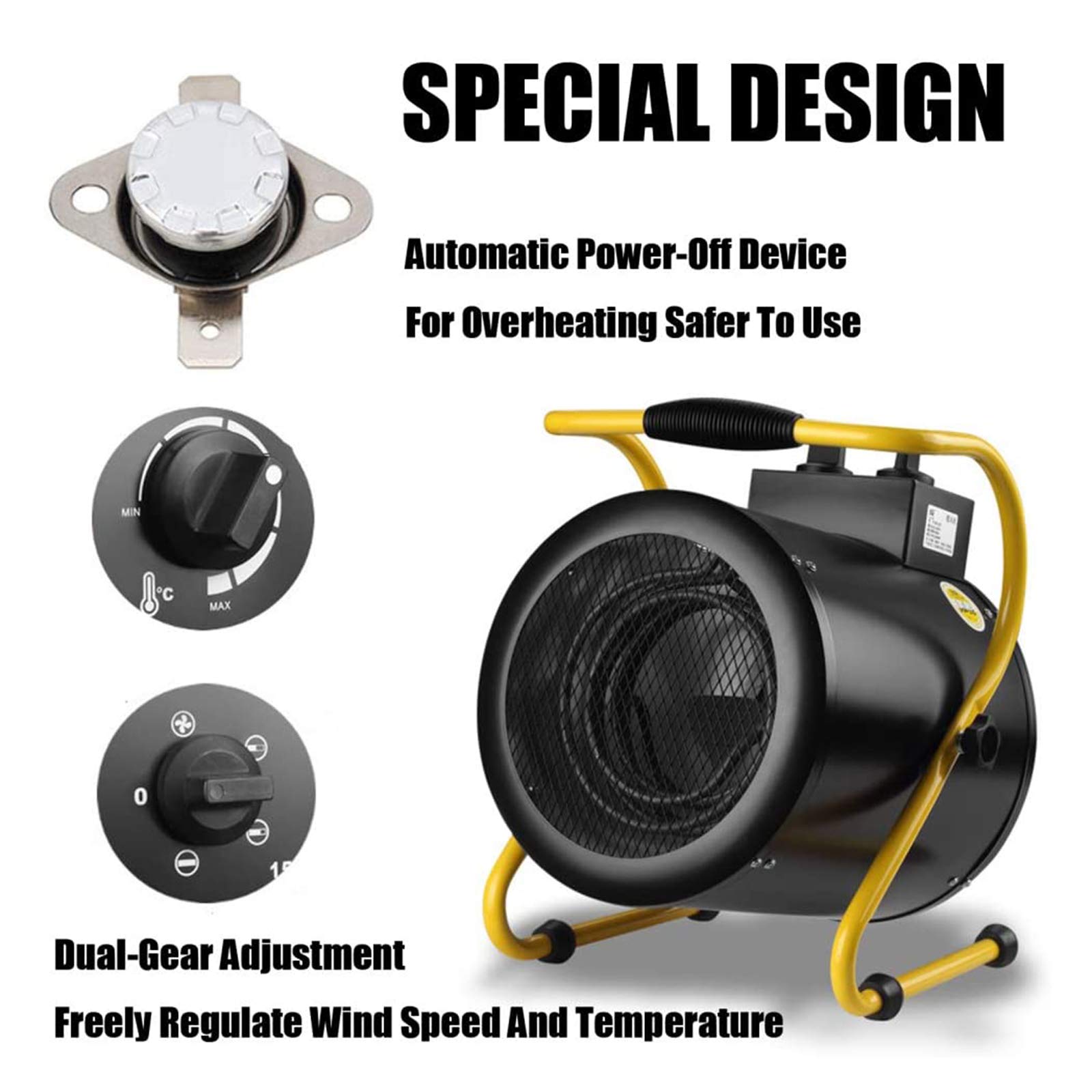 Calentador De Espacio Industrial, con Termostato Ajustable Impermeable, Protección contra Sobrecalentamiento, Calentador De Patio Portátil, para Invernadero, Taller, Garaje,5000w