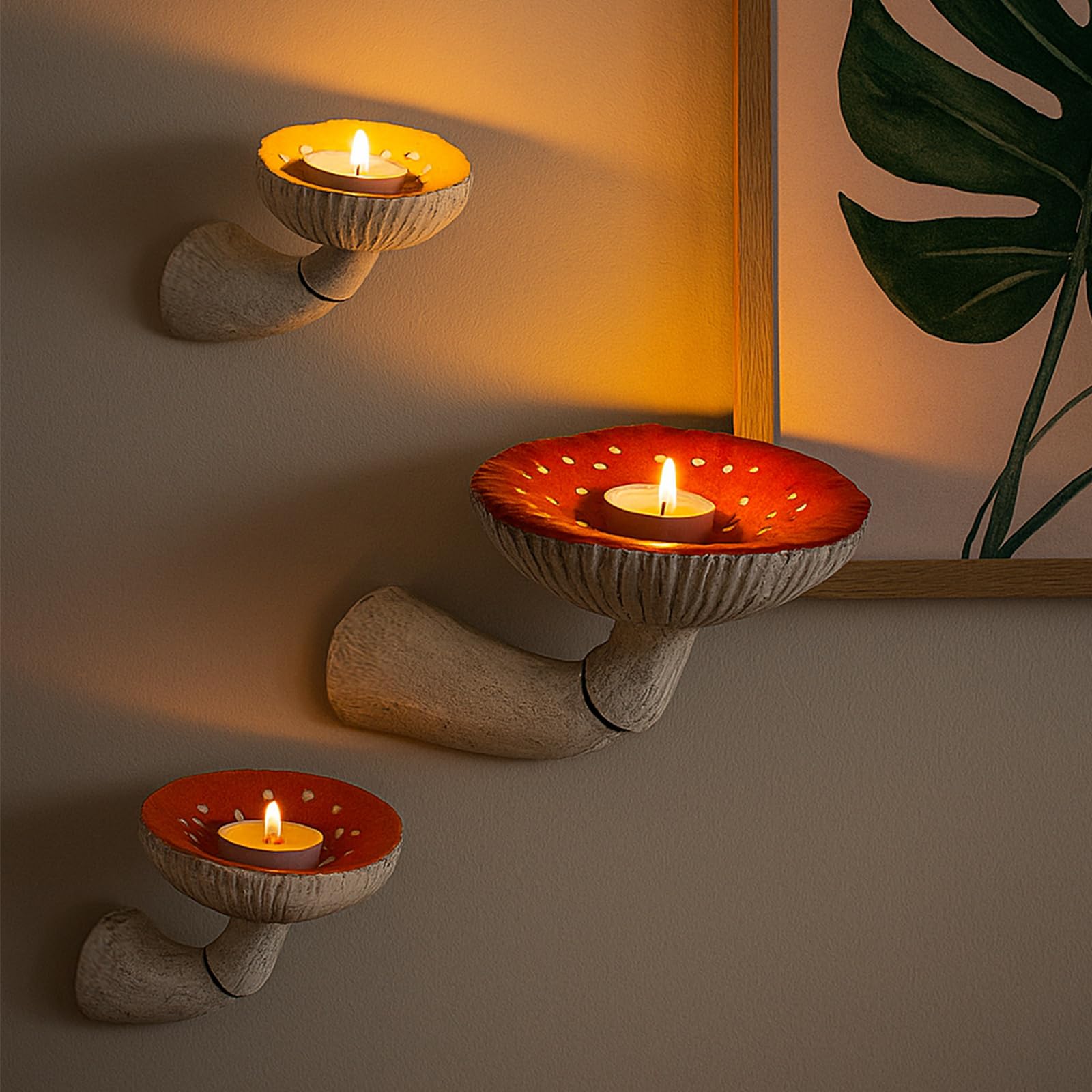 Kunyeah Mushroom Hanging Shelf,Wall Floating Shelf Mushroom Shaped Resin Hanging Ornaments Home Decor Wall Storage Shelves for Bedroom, Living Room, Bathroom (Medium)