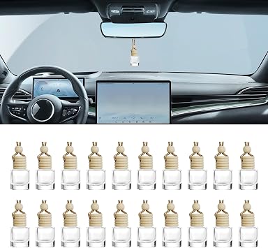 10PCS Hanging Car Air Freshener, Car Diffuser Bottles Empty Glass Perfume Bottle Freshener Diffuser Bottle Pendant for Oil Fragrance Aromatherapy Bottle Ornament
