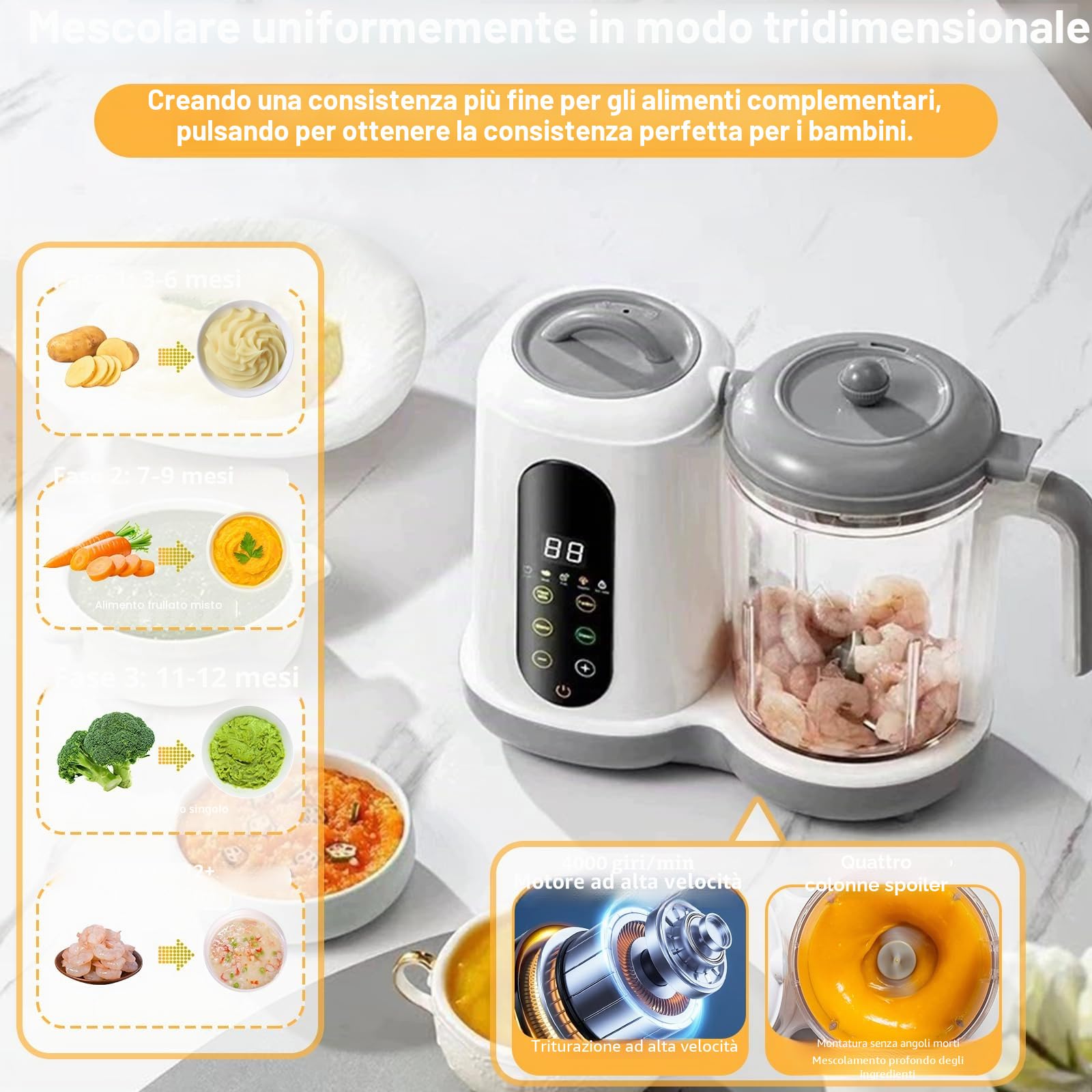 Cuocipappa Multifunzione per Bambini 400 ml Frullatore e Sterilizzatore