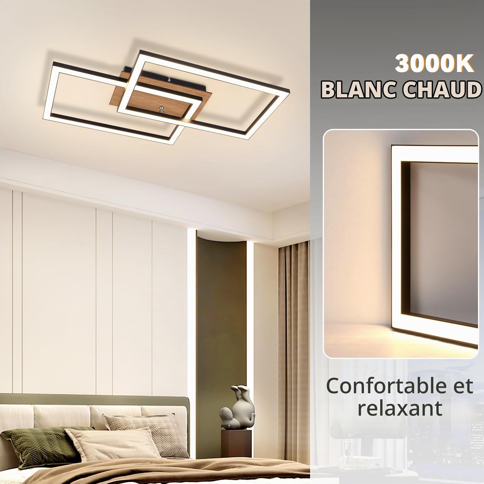 CBJKTX Plafonnier LED Moderne Lampe de plafond - Bois 3000K Blanc chaud