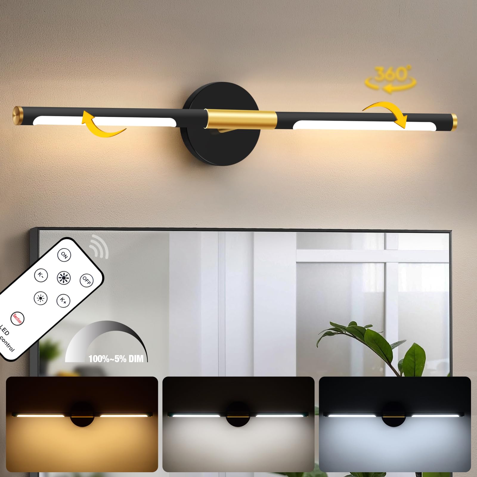 Sublimation Modern Bathroom Vanity Light fixtures 24 Inch 14W Black ...