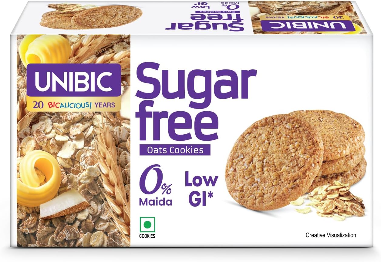 Unibic Sugar Free Oats Cookies I 202.5/225 Gm I Low GI No Maida I Cashew Biscuits I Sugar-Free Snack I Healthy Cookies (weight may vary)
