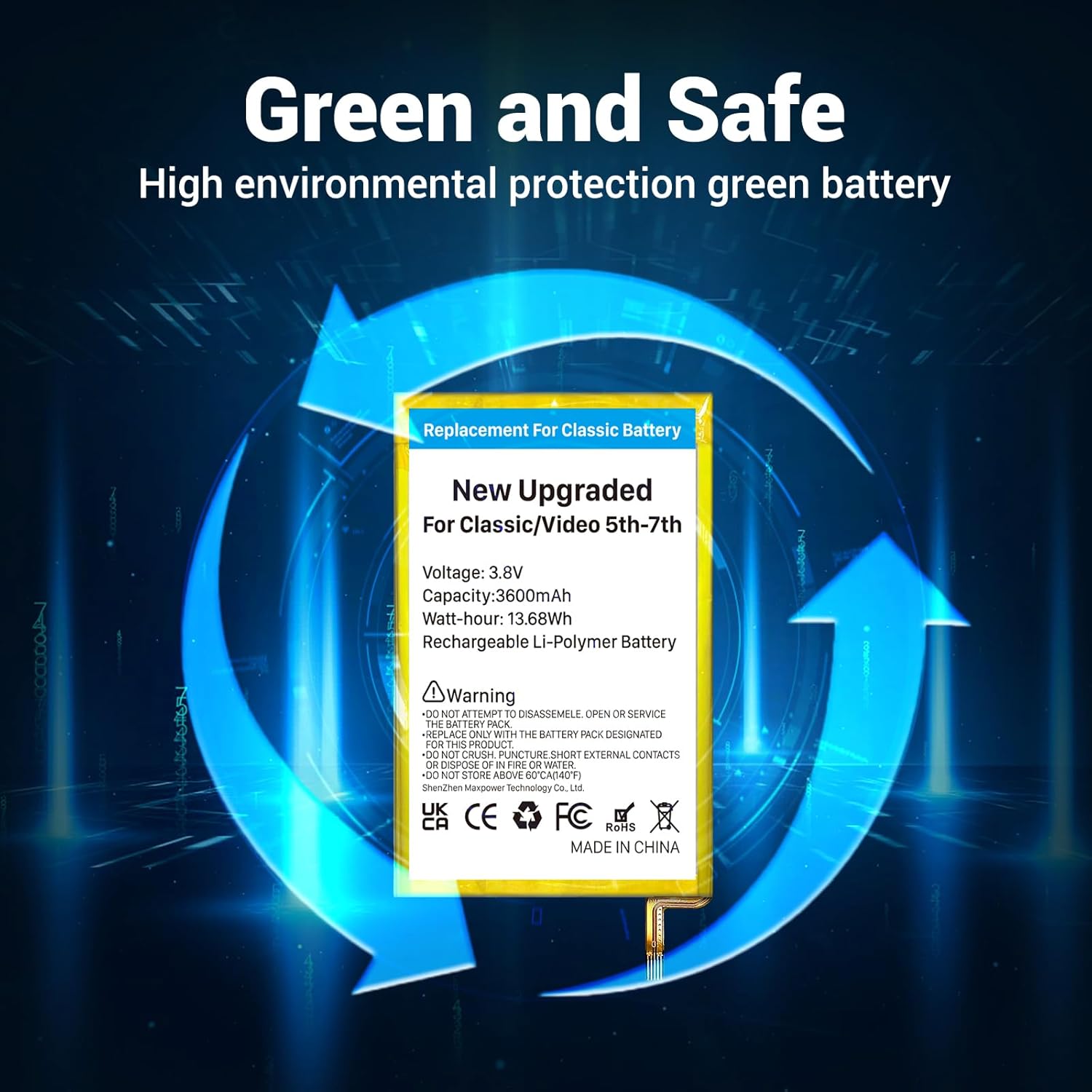 Battery Replacement for iPod Classic/Video, (2025 New Upgrade) 3600mAh Ultra High Capacity Lithium Polymer Battery Compatible with iPod Classic/Video 5th-7th - Image 3