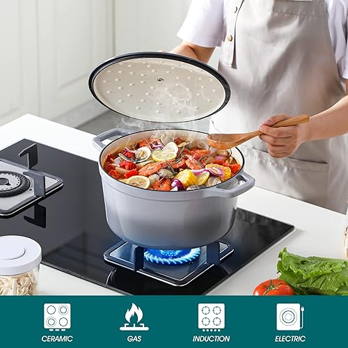 Miniatura 9 de vancasso Horno holandés de hierro fundido esmaltado, olla holandesa de 7.5 cuartos de galón con tapa, horno holandés redondo esmaltado para hornear