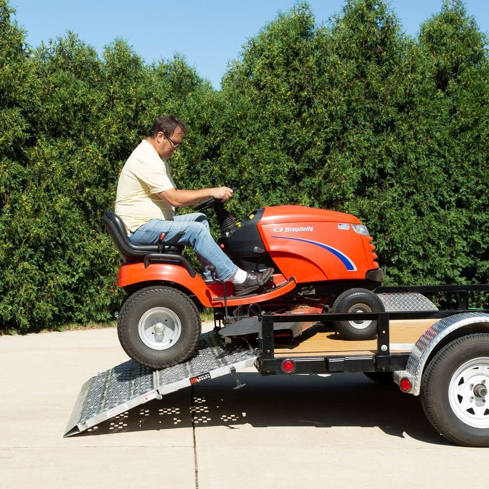 HD Ramps 48" L x 69" W Bi-Fold Aluminum Landscaping Trailer Ramp – 5,000 lb. per Axle Capacity – USA Made, Punch Plate Surface, Fits Utility & Mower Trailers up to 72" W