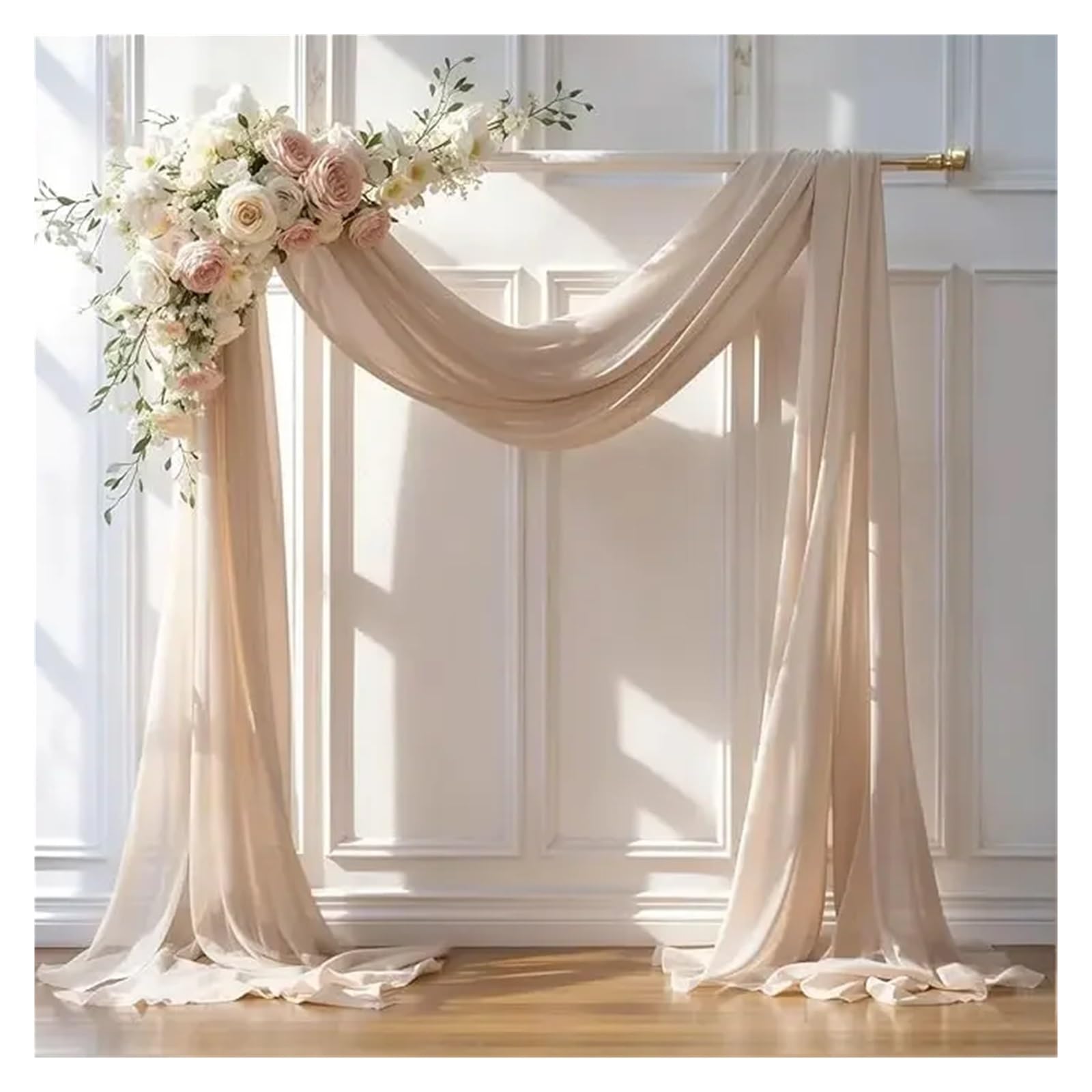 Hochzeitsbogen Gardinen 2 Stücke Hochzeit Bogen Drapieren Gardinen Hintergrund for Party Braut Zeremonie Decke Bühne Empfang Dekor | Beige,2pcs 70x600cm