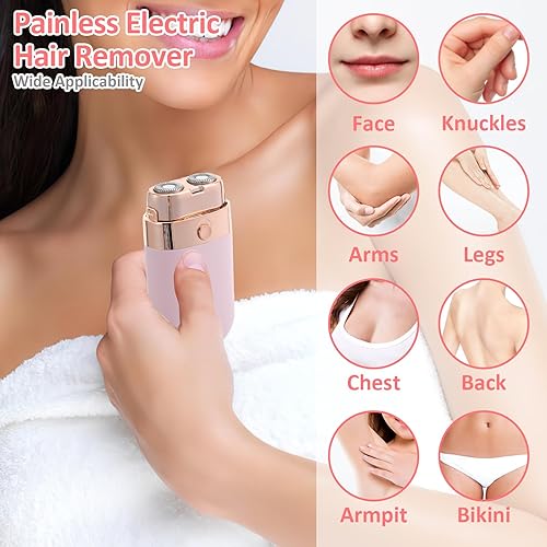Miniatura 2 de WIOR Depilación facial para mujeres, mini removedor de pelo recargable por USB con luz LED, dispositivo de afeitado eléctrico sin dolor para cara,