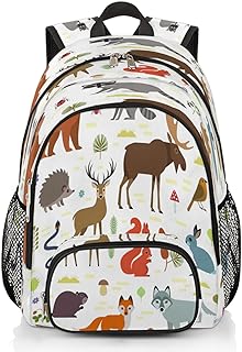 Mochila escolar de animais fofos para adolescentes meninos meninas veado urso ouriço coelho esquilo mochila faculdade mochilas com alça no peito viagem computador mochila casual, Animais