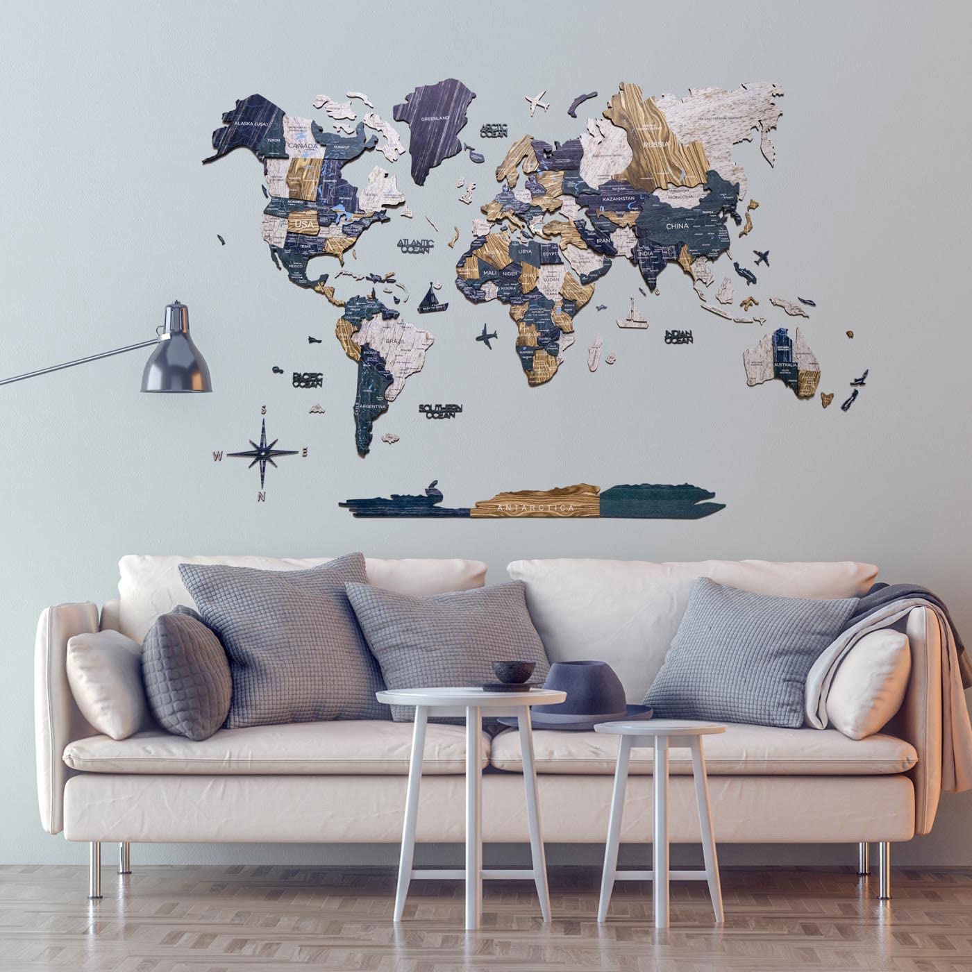 Enjoy The Wood 3D Multi-Layered Wooden World Map in Mystery - Perfect Wall Art for Home, Office or Bedroom - Ideal Housewarming Gift and Travel Map Decoration