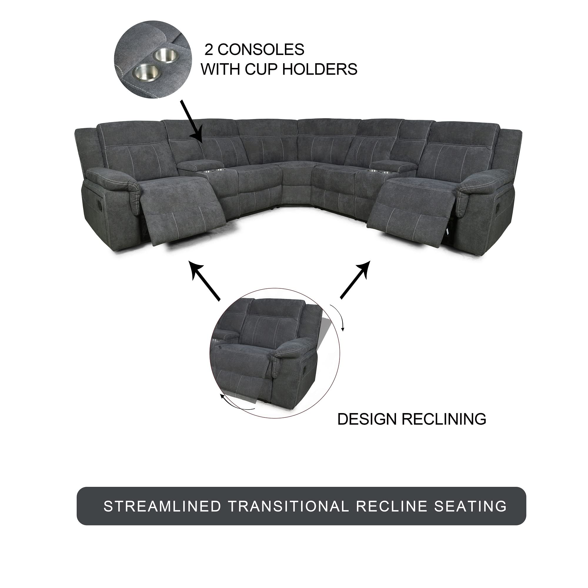 Buy Manual Reclining Sectional Sofa Fabric Upholstery Sofa Set with