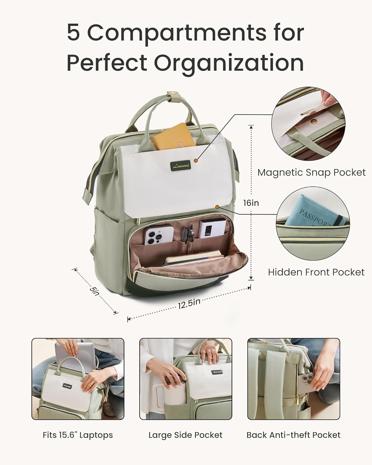 LOVEVOOK Laptop Backpack for Women with Giant Tumbler Holder Pocket, 15.6 inch Travel Work Backpack Purse for Nurse Teacher, Waterproof School Bag College Bookbag Cute Casual Daypack for Girls Green