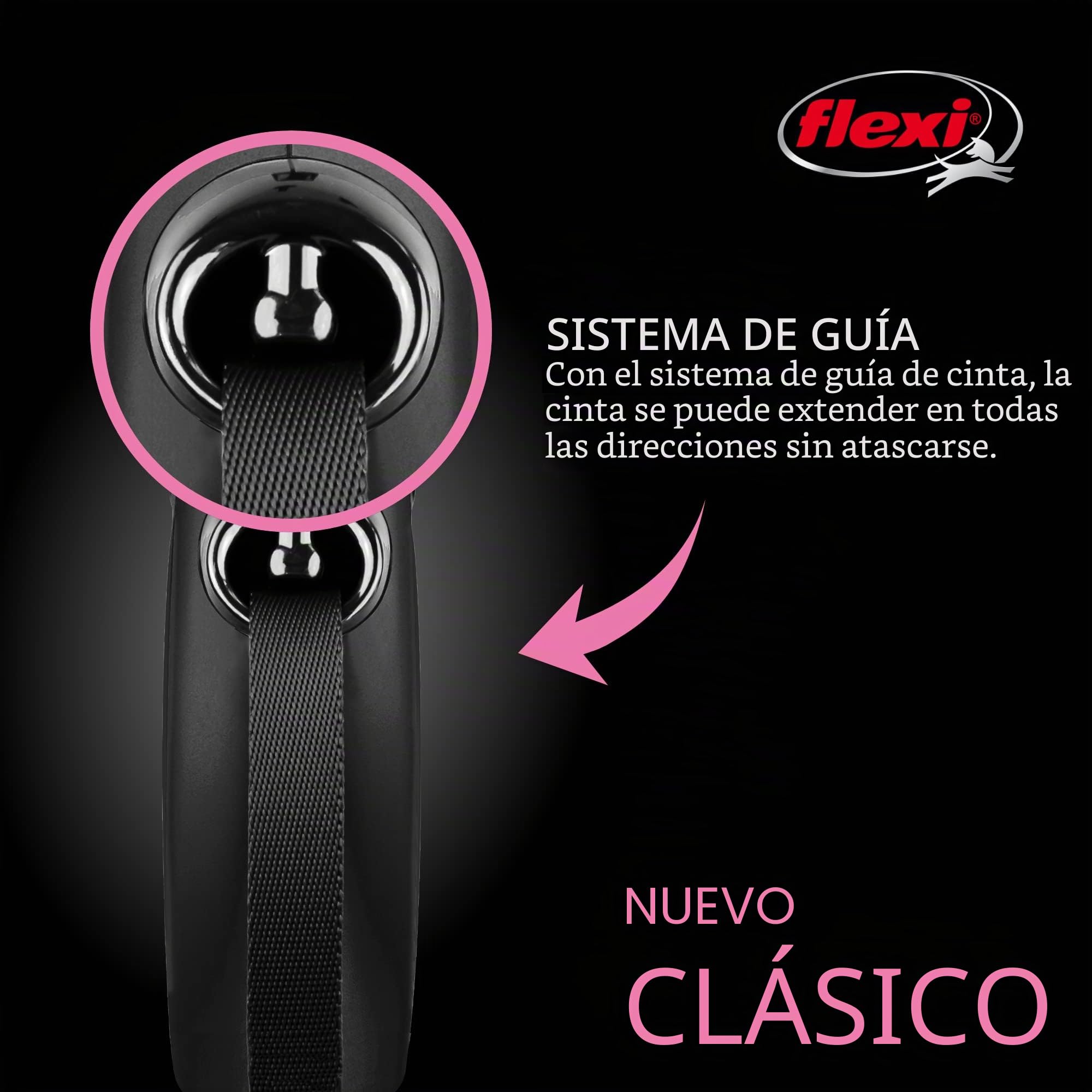 flexi 4 Correa retráctil clásica para Perro, pies, Grande, Color Negro, Nailon, Large, 26 ft