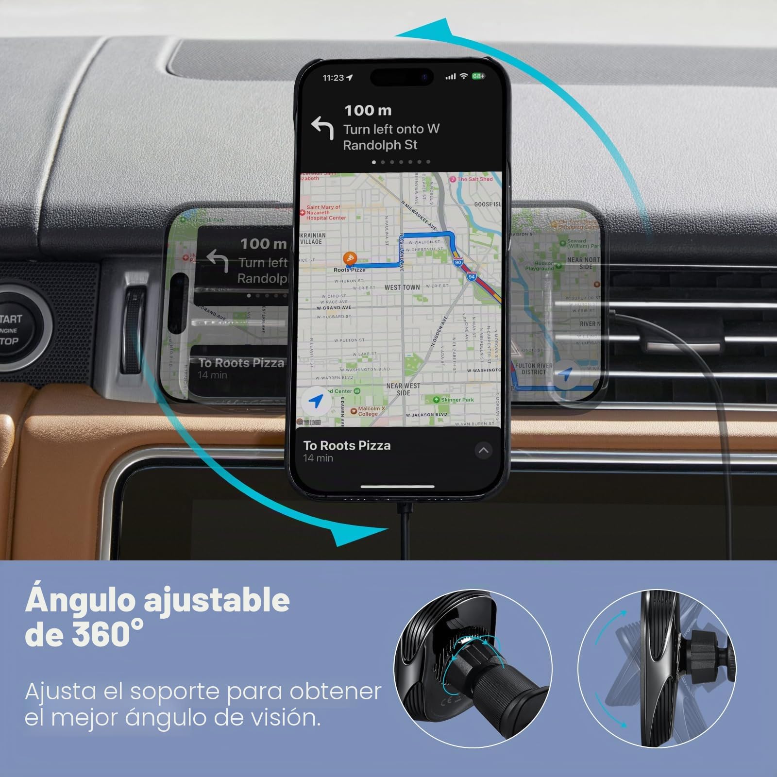 pitaka Cargador de coche Qi2 MagSafe con función NFC, rotación de 360° | Soporte magnético para teléfono de coche de 15 W, compatible con MagSafe y iPhone 17/16/15/14/13 Series, ventilación de aire