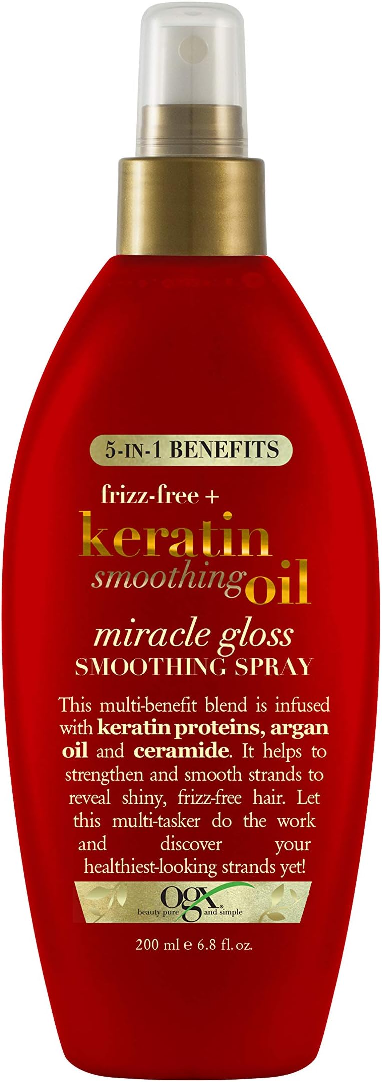 OGXFrizz-Free + Keratin Smoothing Oil Miracle Gloss Spray, 5 in 1, De-frizz & Shiny Hair, Argan Oil
