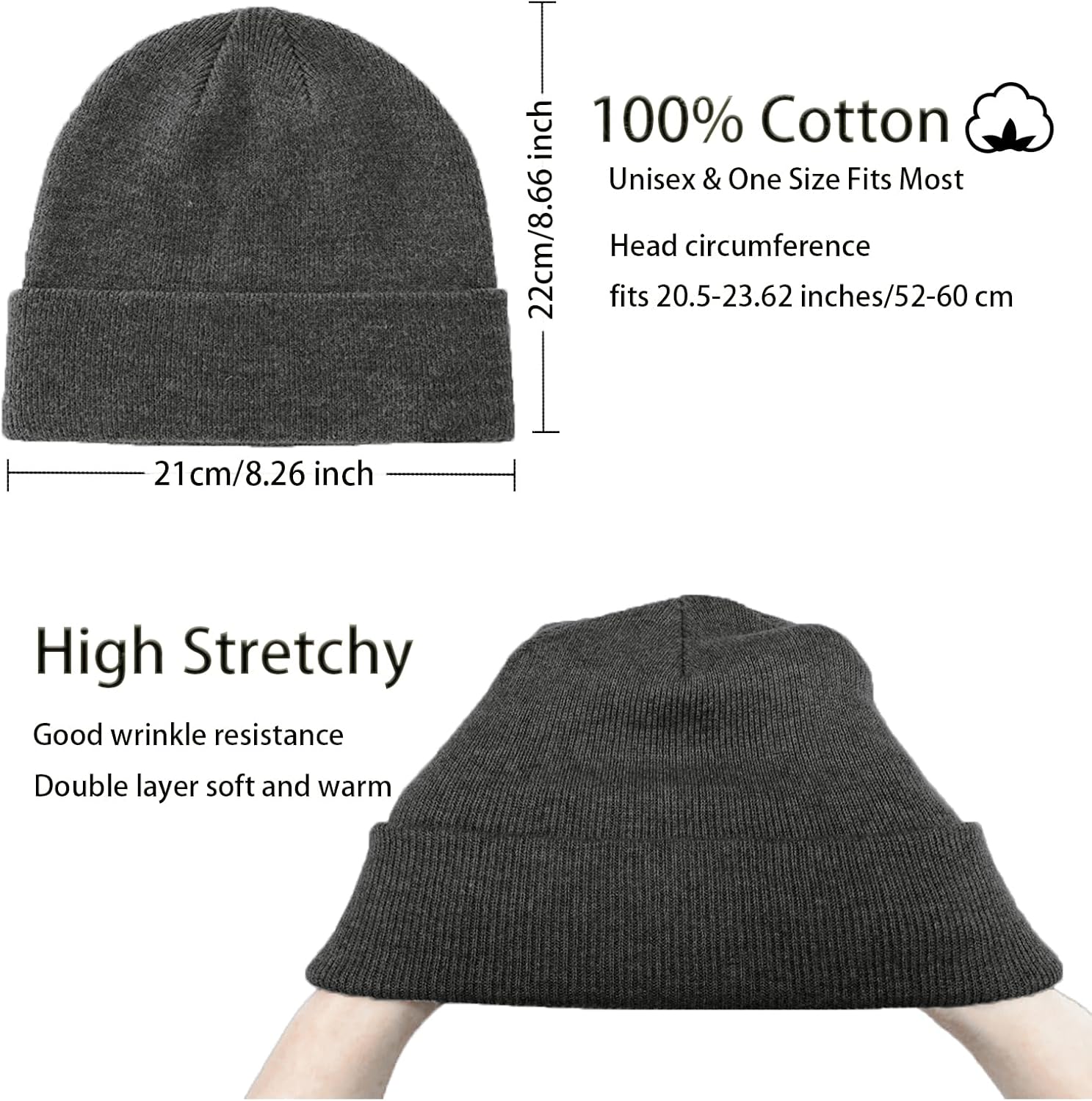 100% Cotton Beanie Hats for Women Men Winter Soft Warm Knit Cuffed Hats Fisherman Beanie Skull Cap Unisex - Image 2