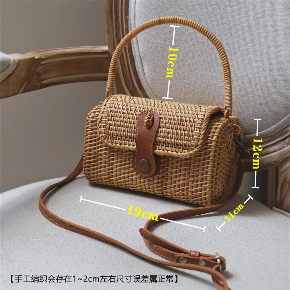 Cesti HHF, Confezione da 1, Nuovi, Manuale, in Rattan Intrecciato, in Paglia Intrecciata, a Tracolla Singola, Portatile, Piccola Borsa Giapponese, Borsa da Spiaggia, Cont,19x11x12cm