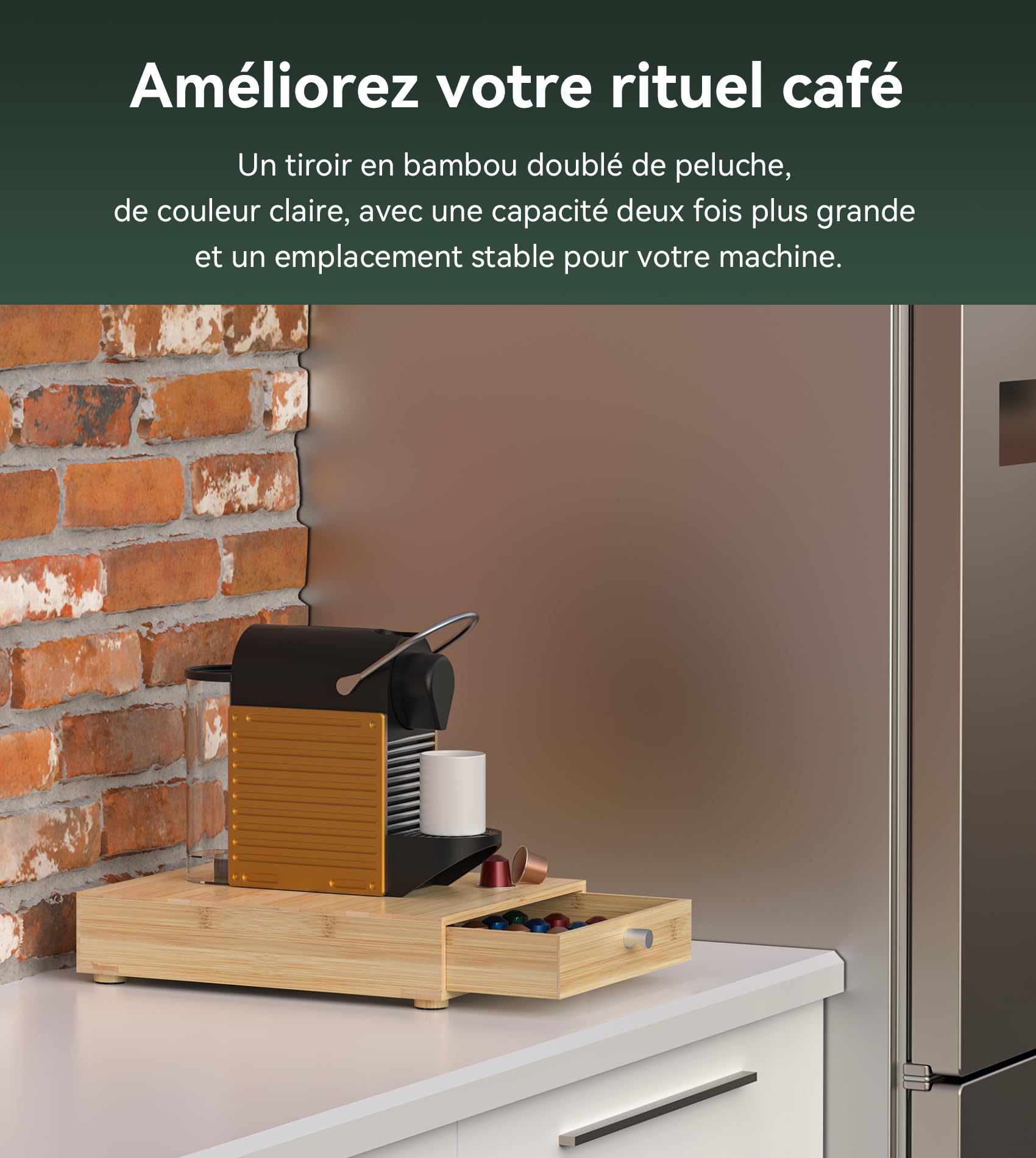 WELL WENG pour Original Line Nespresso avec 1 Tiroir - Rangement 48 Capsules Capacité - bambou (36,8 x 29,7 x 8,1 cm)