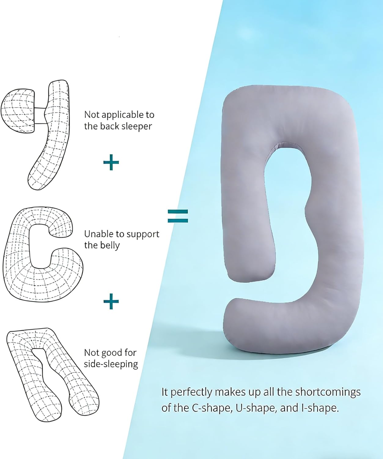 ZZZhen Pregnancy Pillow for Sleeping, G Shaped Maternity Pillow - 56 Inch with Grey Microfiber Removable Cover, Multi- Use and Support Back, Hips, Legs, Belly for Pregnant Women Sleeping