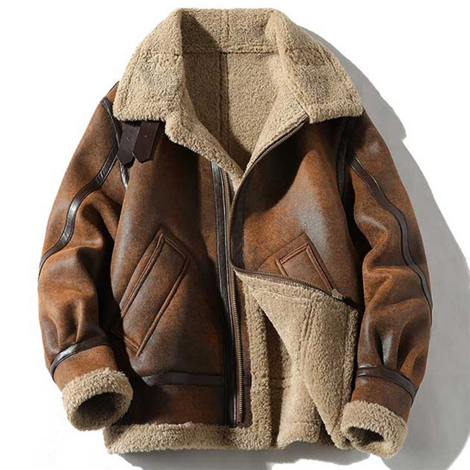 OXITA Warm Plush Thick Coat Men's Wool Fur Leather Jacket Winter (Color : As pictures, Size : 4XL)