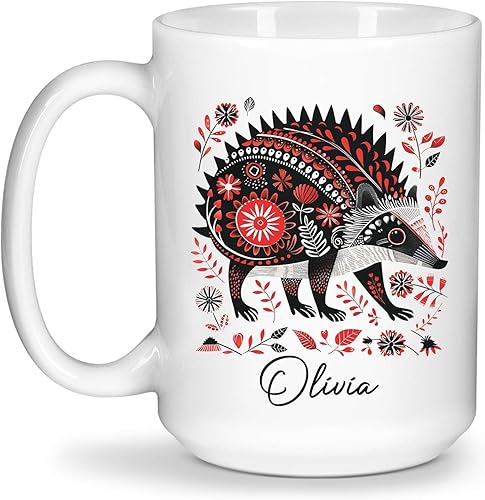 Miniatura 12 de Taza de café escandinava vintage, arte floral nórdico con ciervos, taza de café personalizada con nombre para amantes del arte popular, regalo para