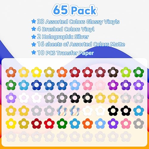 Miniatura 2 de Paquete de hojas de vinilo permanente, 65 unidades, multicolor, 12 x 12 pulgadas, vinilo adhesivo impermeable para Cricut, todas las máquinas de