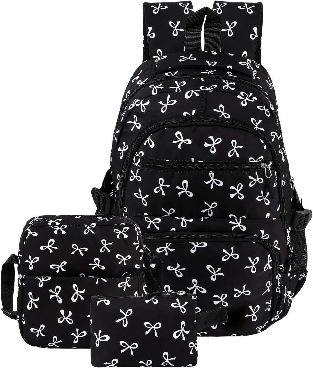 Bow Backpack, Coquette Backpack for Women, Blackbackpack Shoulder Bag 3PCS Set, Cute Large Capacity Versatile Rucksack