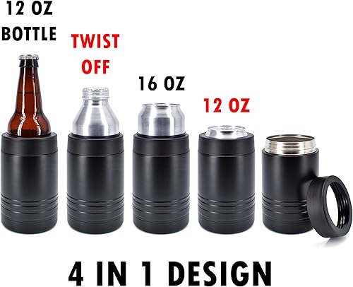 Miniatura 3 de El enfriador de latas o botellas de acero inoxidable 4 en 1 de doble pared de 12 onzas mantiene la bebida fría durante horas, también se adapta a