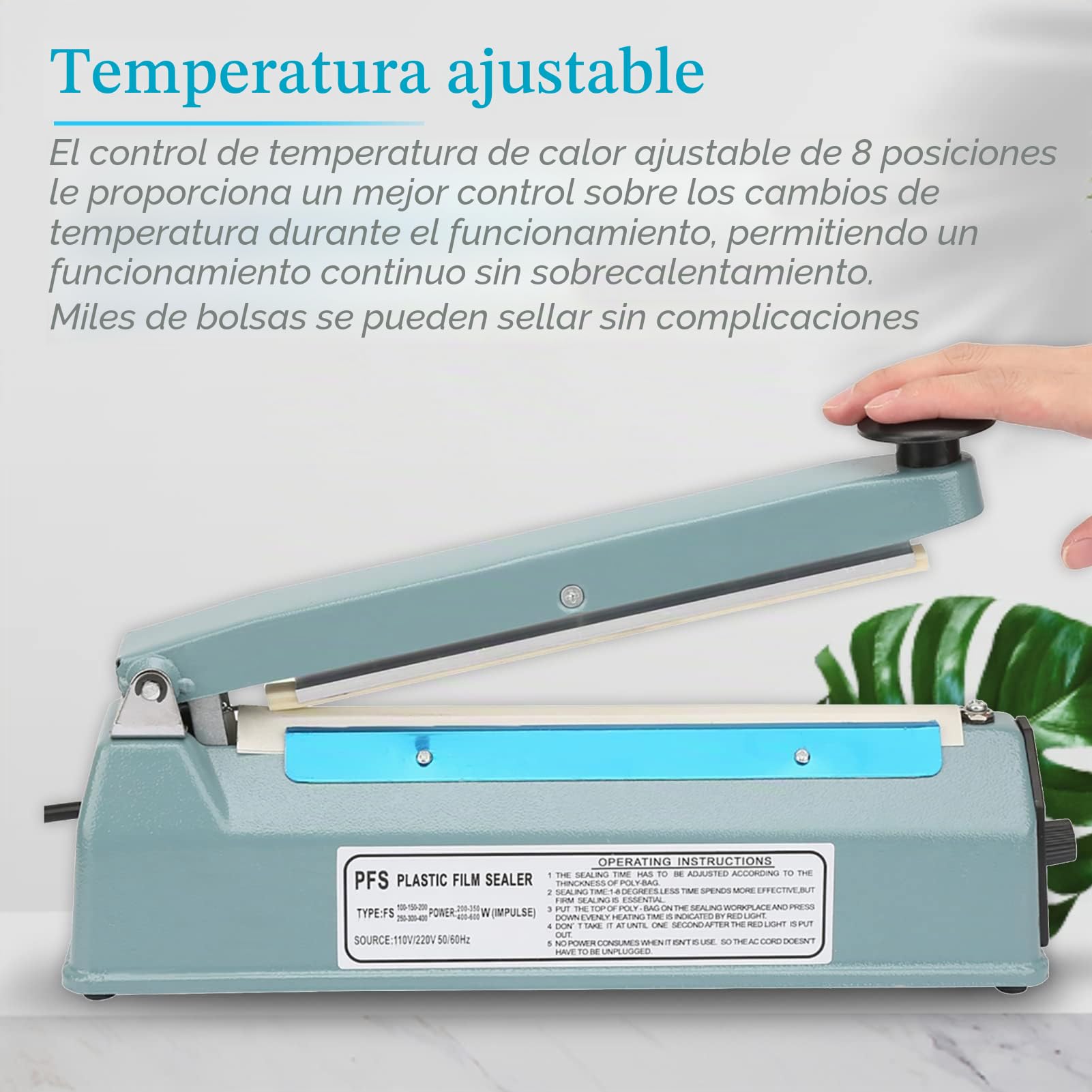 Máquina de sellado manual, Máquina de sellado manual de pulso de termosellado de metal de 8 pulgadas, Kit de herramientas de embalaje de bolsa más cercano EU Plug 220V