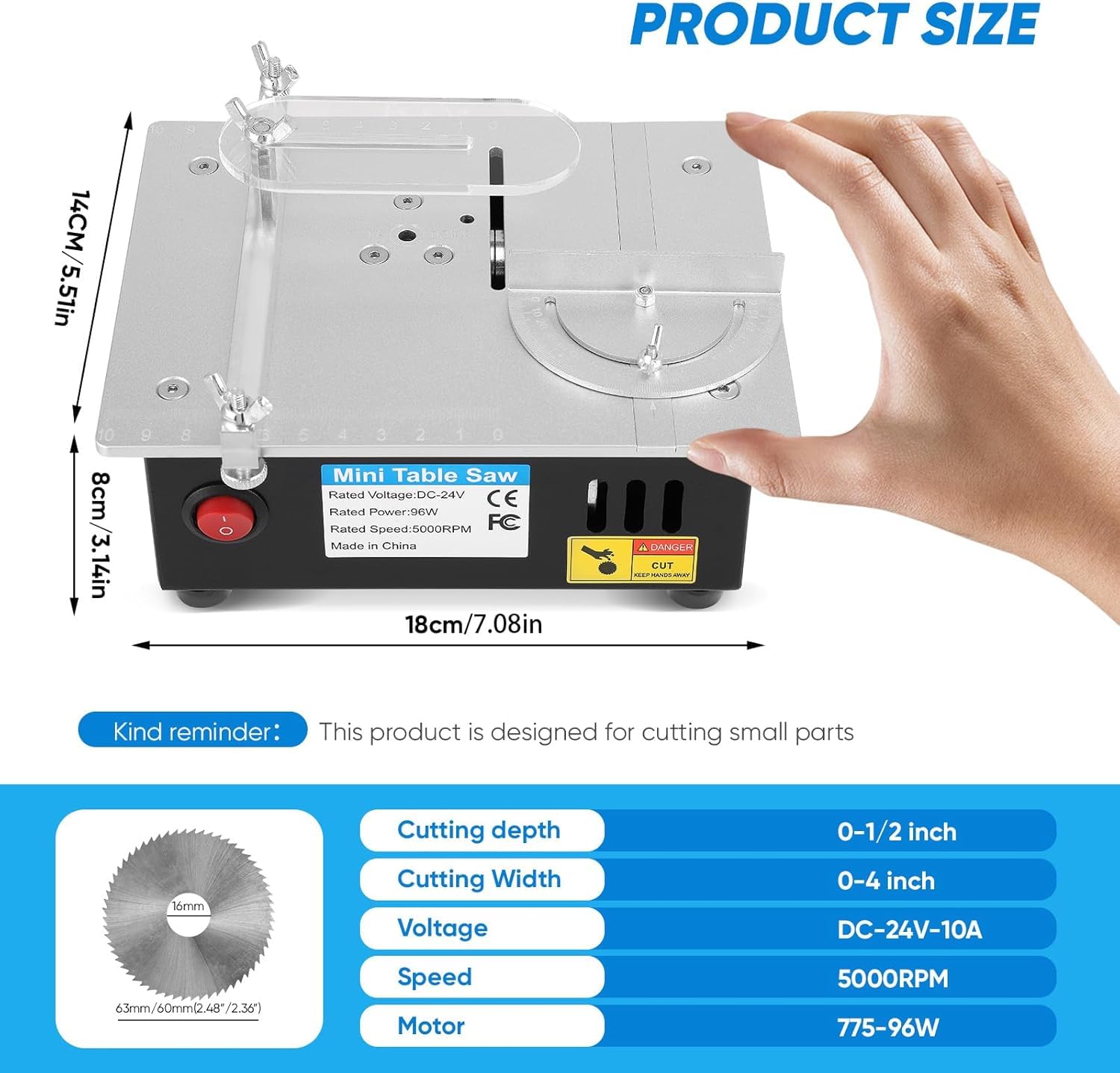 Mini Scie Circulaire De Table Multifonctionnelle 96W 5000 Rpm Portable 7 Vitesses Table Saw Machine