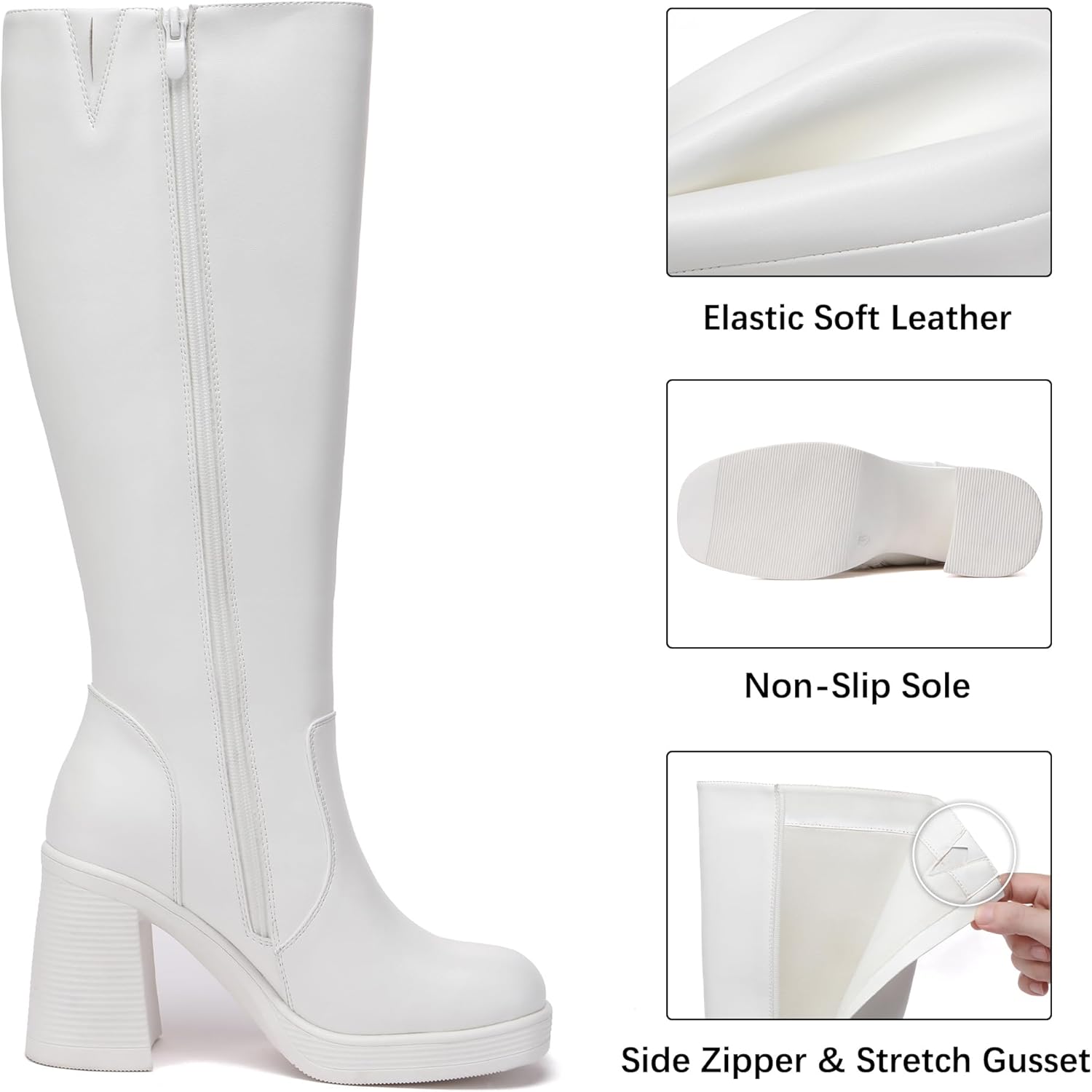 Knee High Boots Women Chunky Heeled Square Toe Boot Platform Tall Long Boots Side Zipper Gogo Boots - Image 6