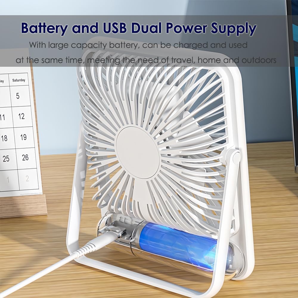 7.5-inch Portable USB Desk Fan with 180° Tilt Foldable and 3 Speed Adjustable, Strong Wind and Rechargeable Personal Fan for Travel Home Office