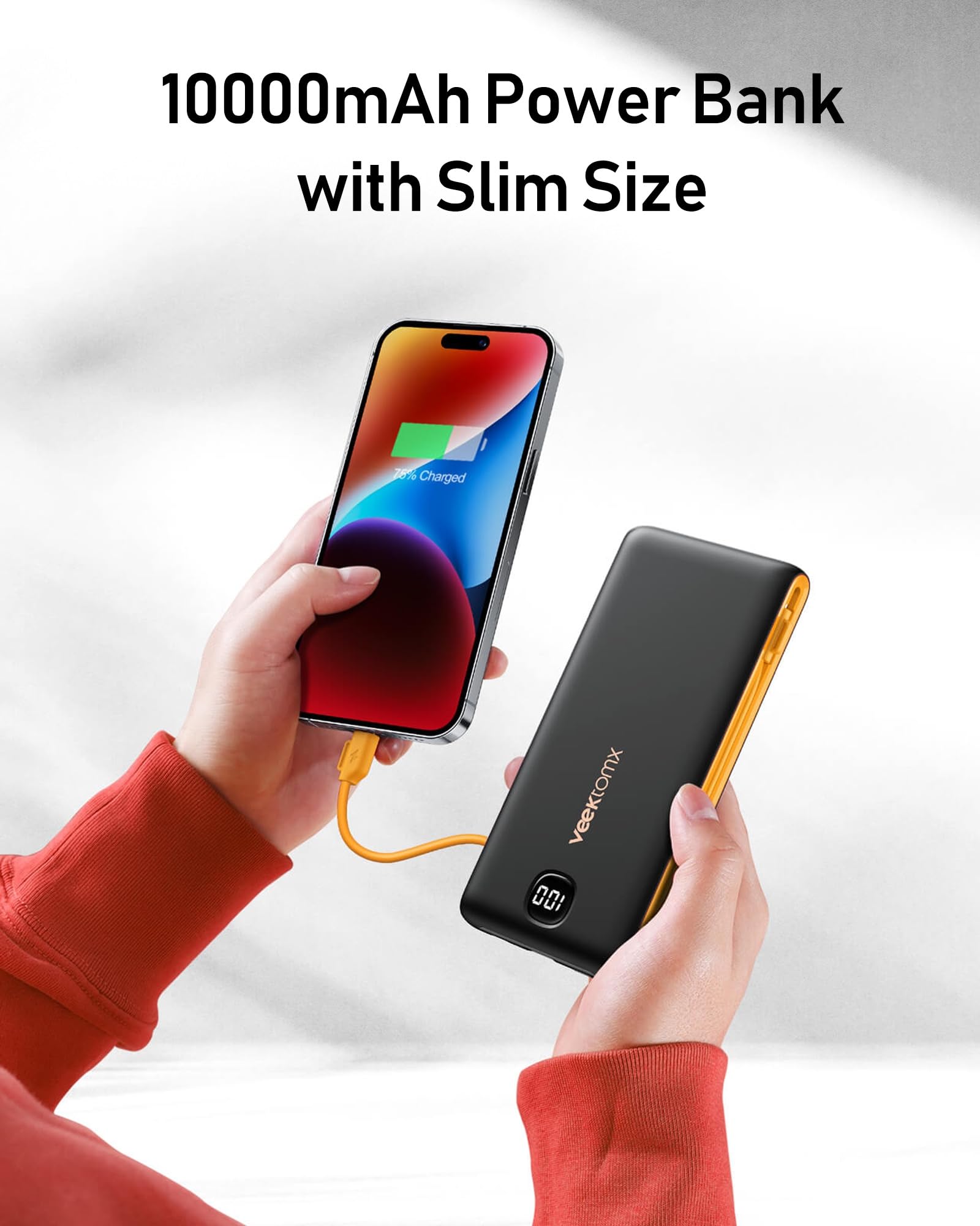 VEEKTOMX 10000mAh Portable Charger with Built-in Cables & Wall Plug view 7