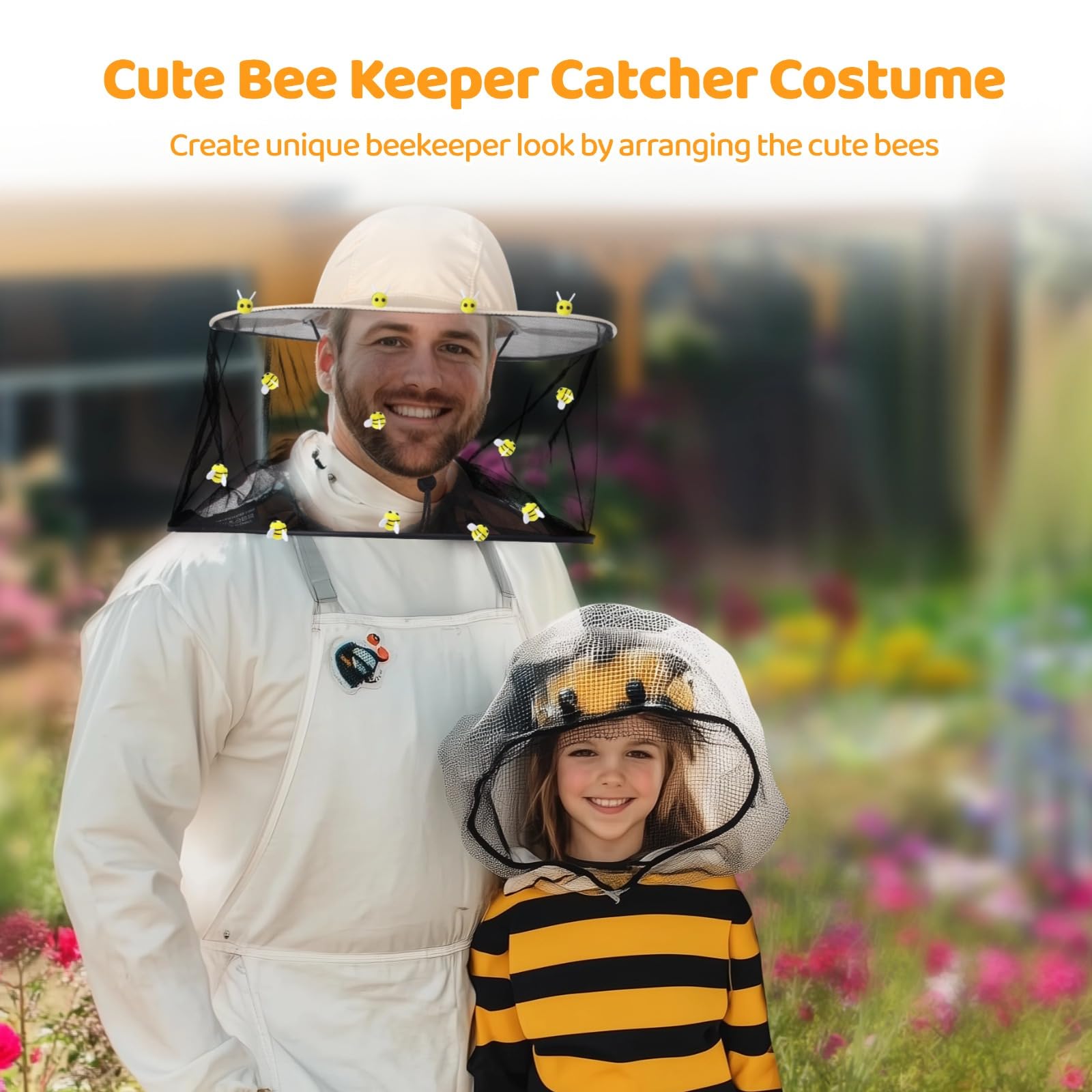 36 Filz-Bienen, Bienenhaltungshut und Schleier, Imkerhelm, 50 doppelseitige Bänder, 2 Stück Imkerhut, Kostüm-Set, niedliches Bienenhalter-Kostüm für Halloween-Mottoparty