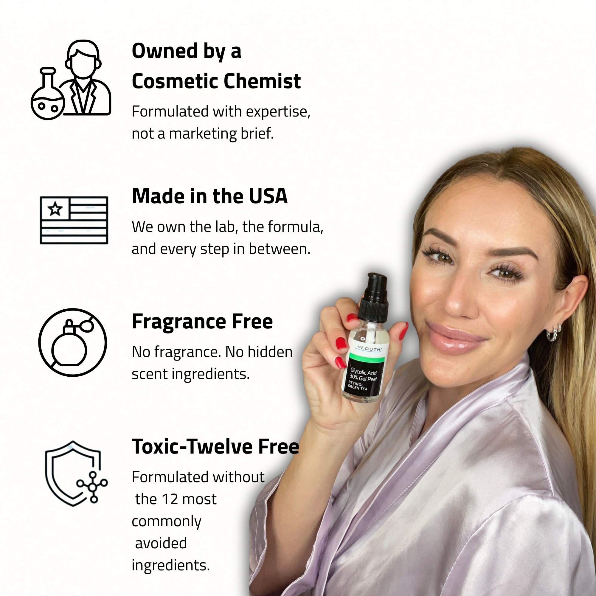 YEOUTH Acide Glycolique Peeling Visage 30% avec Rétinol et Thé Vert, Exfoliant Chimique à Domicile Professionnel Exfoliante 30ml