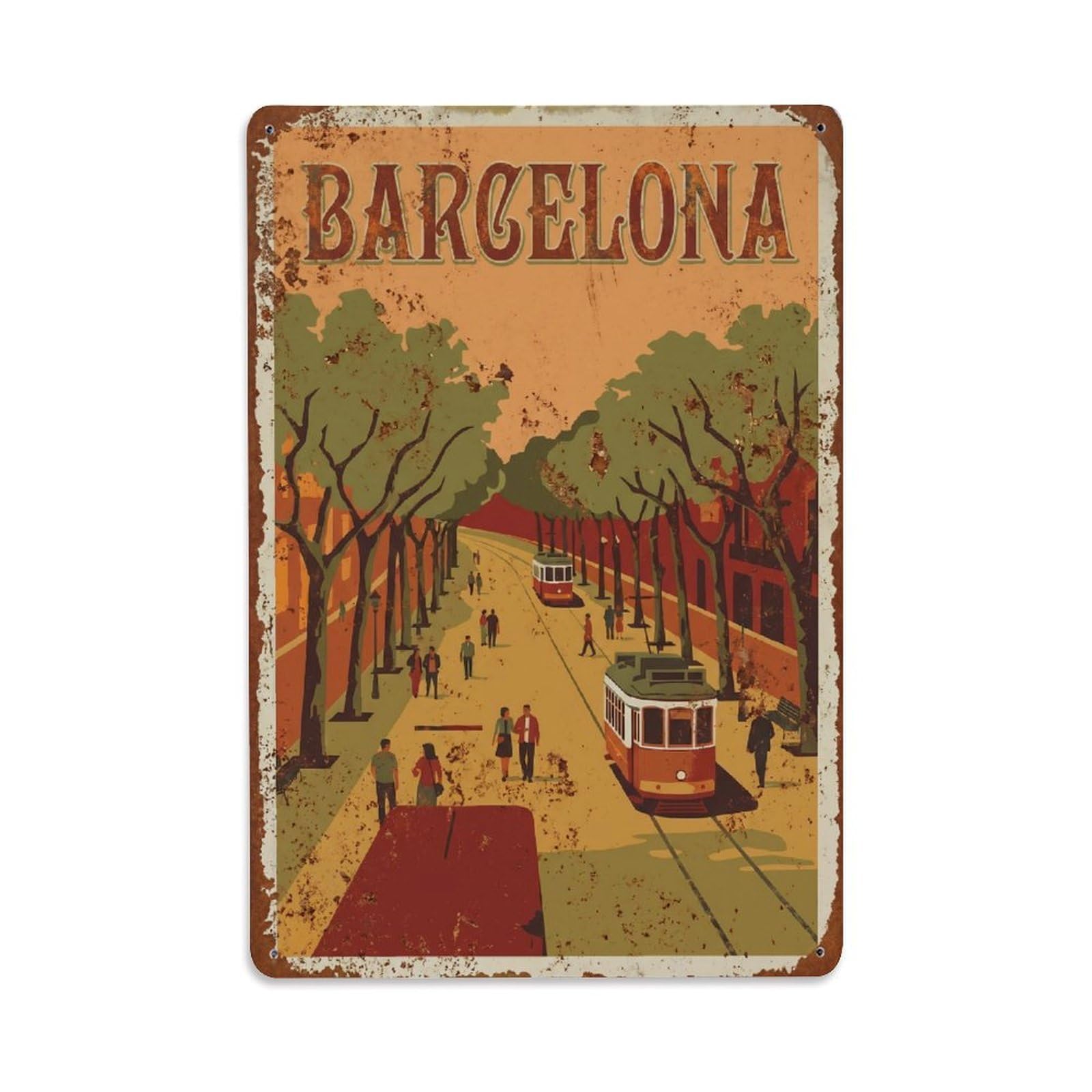 Vintage Travel Esplanades Spain Grand Metal Tin Sign