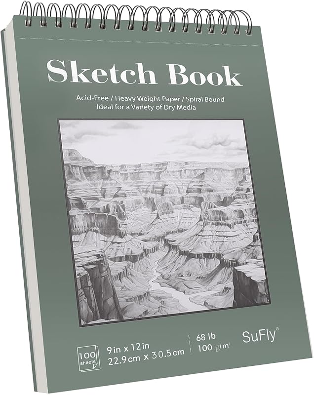 SuFly Sketch Book 9x12, bloc de papel de dibujo de 100 hojas, 68 lb/100 g/m², sin ácido | Cuaderno de bocetos en espiral superior, blocs de dibujo para dibujar, suministros de arte para niños y adultos, regalo de clase de arte para principiantes, artistas y adolescentes