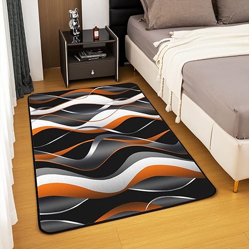 Miniatura 4 de Alfombra geométrica de 3 x 5 pies para sala de estar geométrica de color naranja, gris, blanco y negro, para decoración del hogar, alfombra moderna