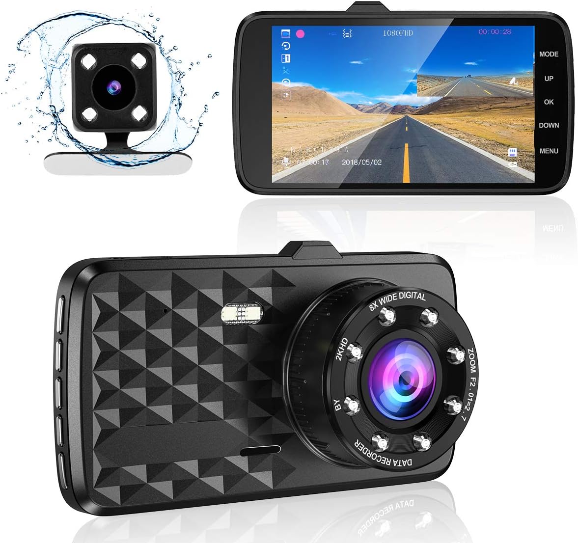 Dash Cam Front and Rear Dual Car Cameras 1080P Full HD Dash Camera In Car Dashboard Camera Dashcams for Cars with Night Vision, 170 Wide Angle HDR with 4" LCD Display, Motion Detection and G-sensor