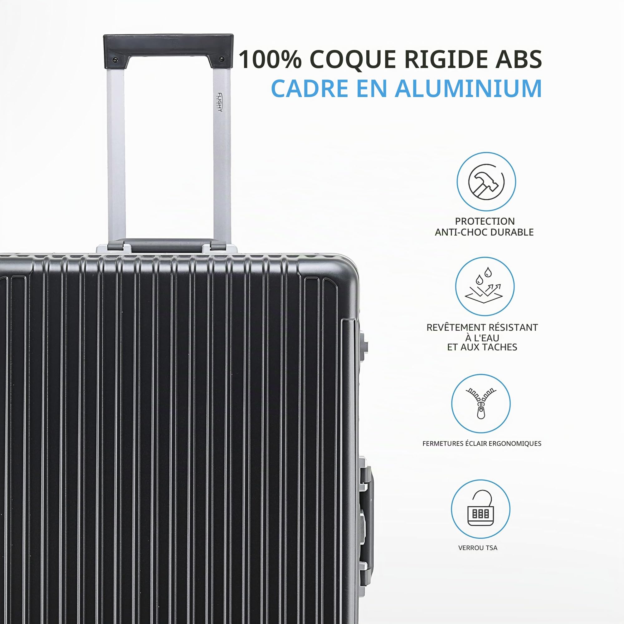 Flight Knight Premium Travel Case - 8 Roues Pivotantes - Serrure - Valise Rigide Legere pour Bagage A Main Ou Bagage Enregistre - Extremement Durable Aluminium - Plus De 100 Compagnies Aeriennes