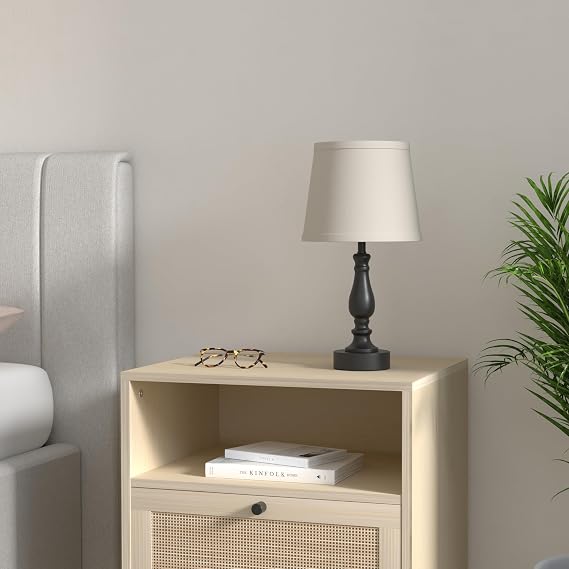 Lamps for Bedrooms Set of 2, Touch Bedside Table Lamp with USB Ports, 3 Way Dimmable Nightstand Lamps with Round Fabric Linen Lampshade for Living Room Reading Bed Side End Table, Bulbs Included