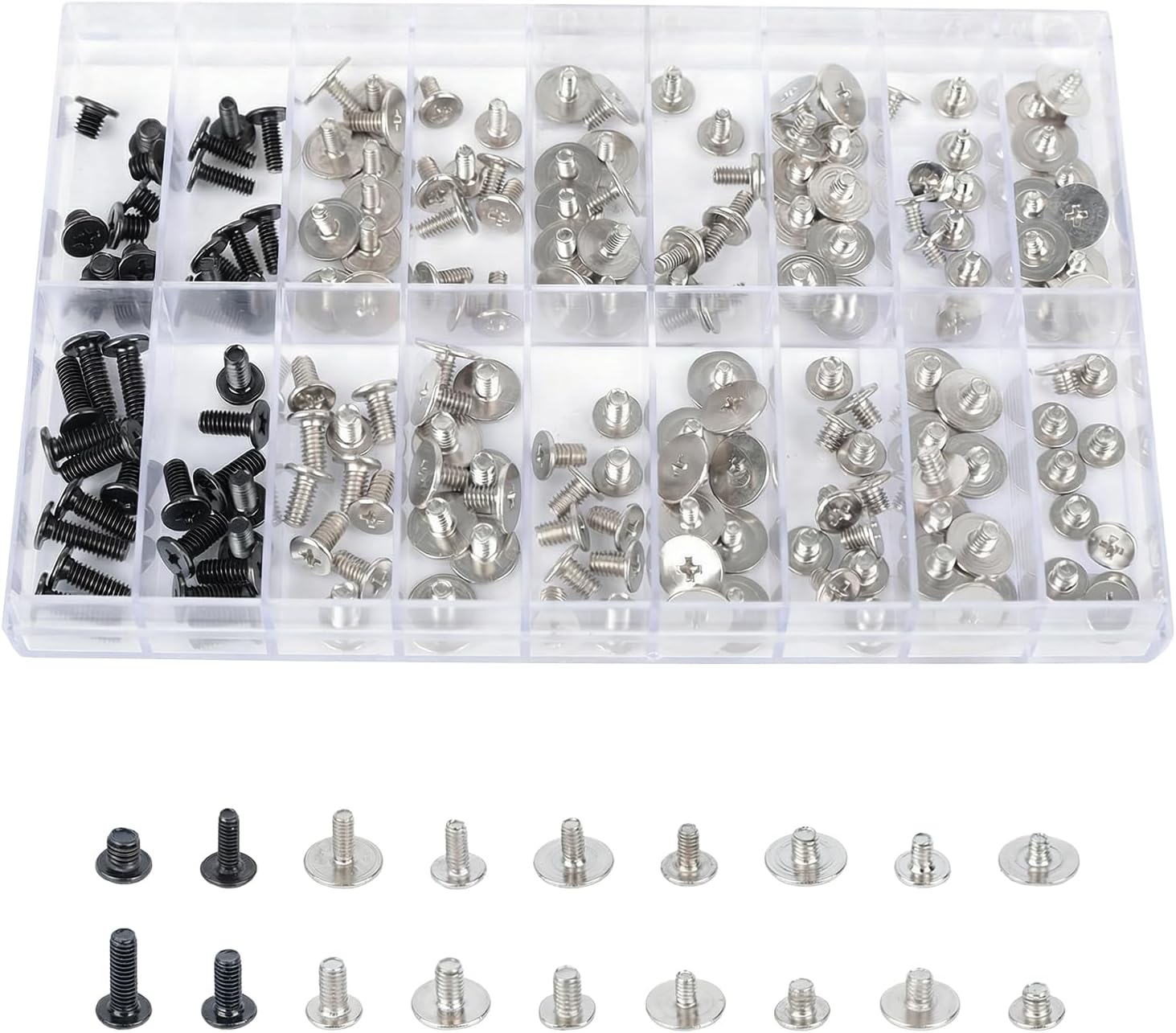 180Pcs Computer Screws Assortment Kit, Black CM and Nickel-Plated Phillips Machine Screws Set with Flat Round Head for PC Case, Motherboard, and Electronic Repairs