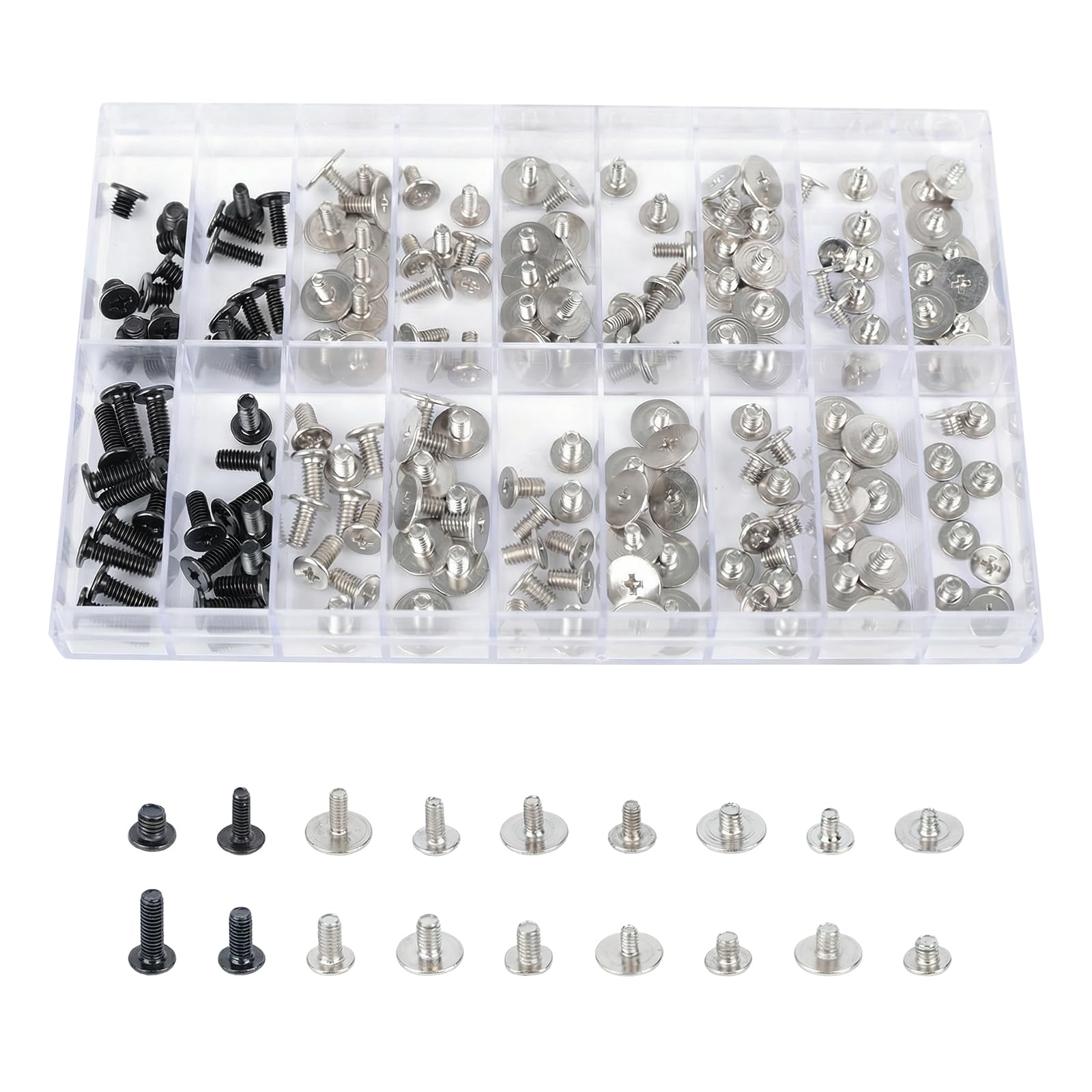 180Pcs Computer Screws Assortment Kit, Black CM and Nickel-Plated Phillips Machine Screws Set with Flat Round Head for PC Case, Motherboard, and Electronic Repairs